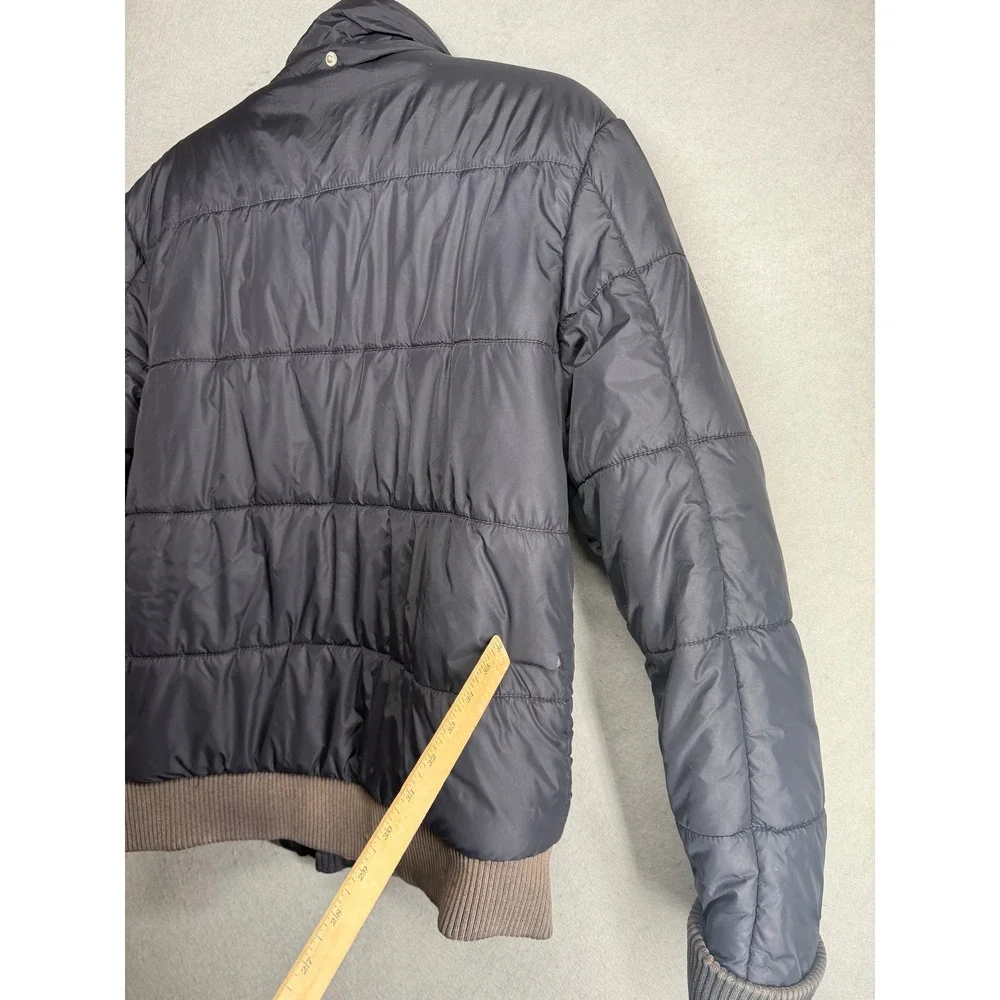 True Religion Y2K Mens Black Quilted Puffer Bomber Jacket Size Large w tear flaw